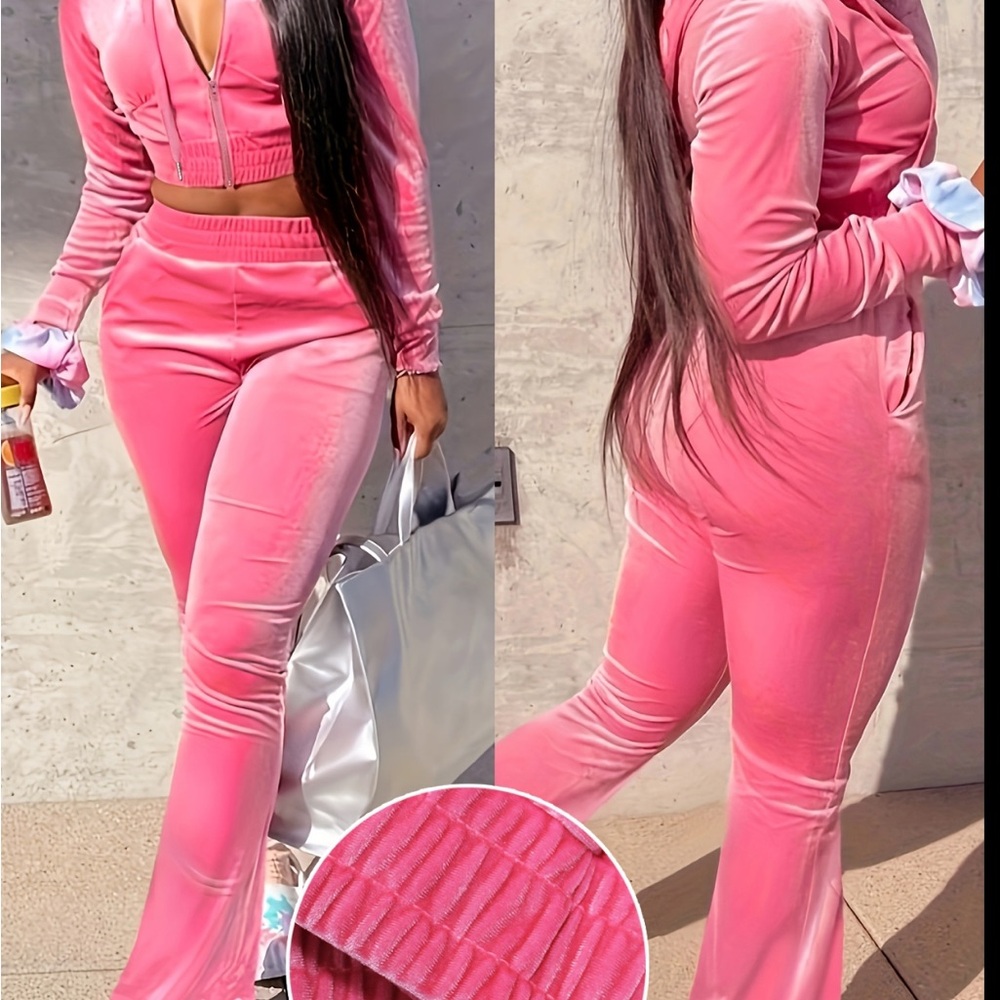 Pink Velour Velvet Women's Jumpsuit - Picture 1 of 11